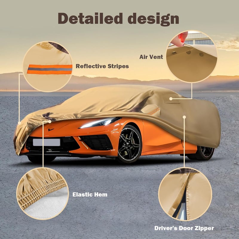 FSGRICH Corvette Car Cover Waterproof All Weather Compatible with Chevy Corvette C4 C5 C6 C7 C8, Outdoor Anti-UV Sun Rain Protection Full Exterior Cover - Image 2